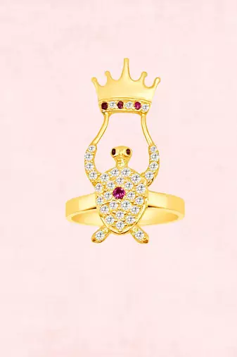 Gold turtle crown ring