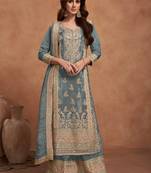 SKY BLUE PARTY DESIGNER PALZZO SALWAR SUIT WITH EMBROIDERY WORK