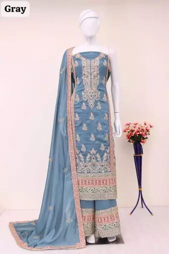 SKY BLUE PARTY DESIGNER PALZZO SALWAR SUIT WITH EMBROIDERY WORK