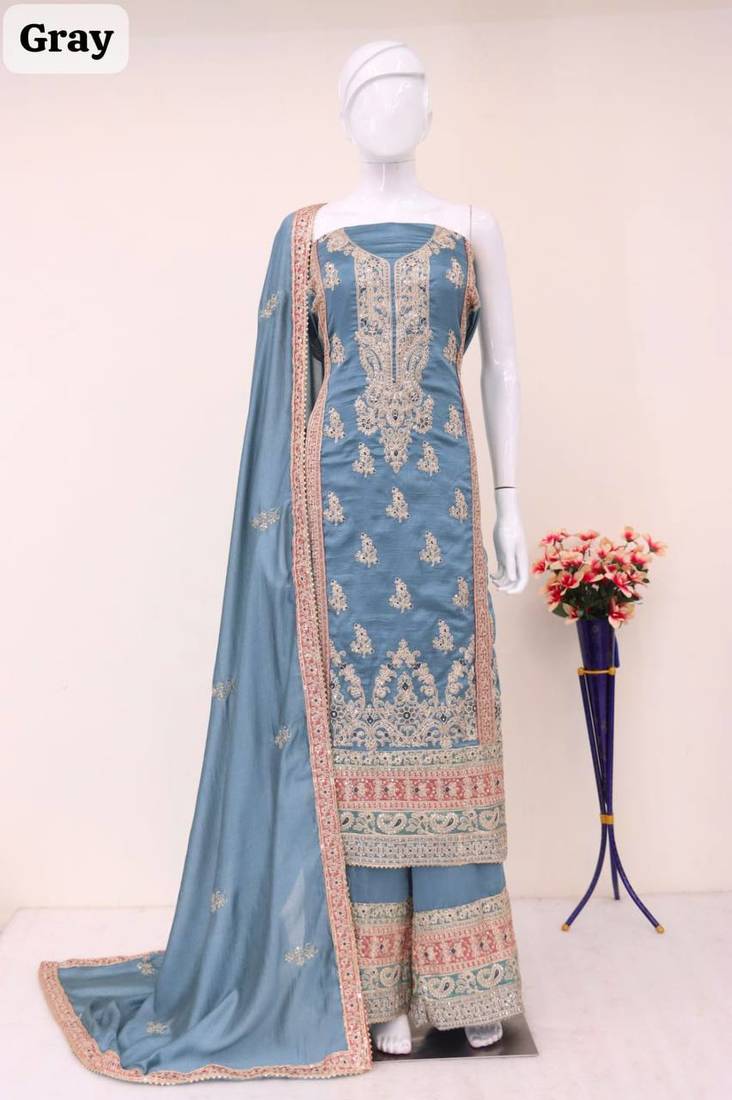 SKY BLUE PARTY DESIGNER PALZZO SALWAR SUIT WITH EMBROIDERY WORK