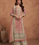 PEACH PARTY DESIGNER PALZZO SALWAR SUIT WITH EMBROIDERY WORK
