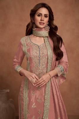 PEACH PARTY DESIGNER PALZZO SALWAR SUIT WITH EMBROIDERY WORK 2