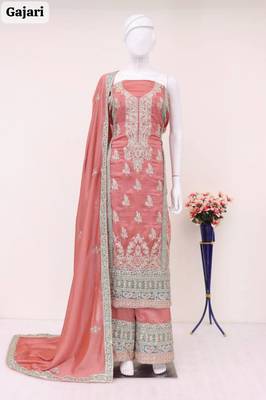 PEACH PARTY DESIGNER PALZZO SALWAR SUIT WITH EMBROIDERY WORK 3
