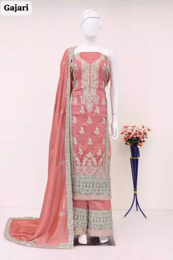 PEACH PARTY DESIGNER PALZZO SALWAR SUIT WITH EMBROIDERY WORK