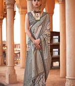 Viscose slate grey foil print contemporary saree