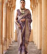 Viscose purple foil print contemporary saree