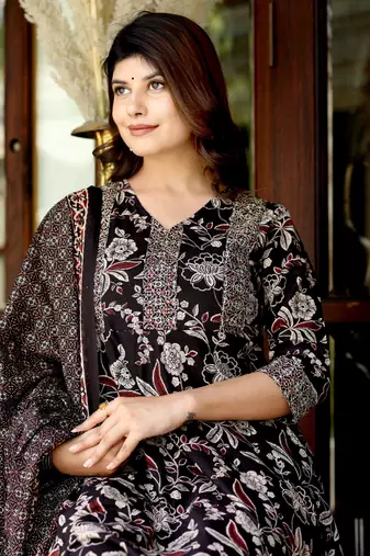 Women's embroidered multi colour anarkali kurta with palazzo and dupatta