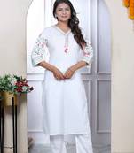 Womens embroidery and lace work white pakistani kurta with palazzo set