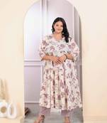 Womens plus size pink floral printed v neck anarkali kurta and palazzo set