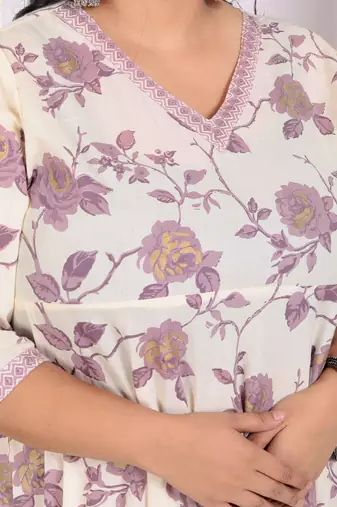 Womens plus size pink floral printed v neck anarkali kurta and palazzo set