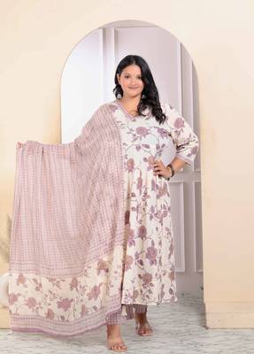 Womens plus size floral pink anarkali kurta with palazzo and dupatta set 1