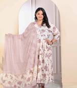 Womens plus size floral pink anarkali kurta with palazzo and dupatta set