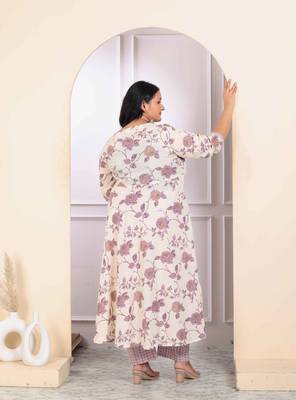 Womens plus size floral pink anarkali kurta with palazzo and dupatta set 4