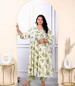 Womens plus size cotton floral print green anarkali kurta and palazzo set