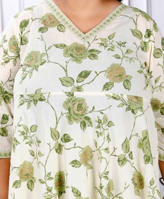 Womens plus size cotton floral print green anarkali kurta and palazzo set 3