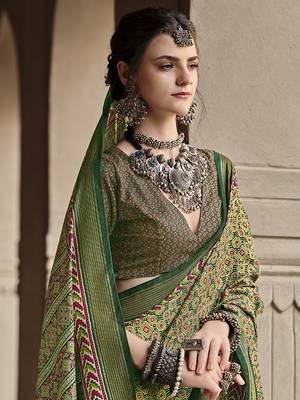 Silk Blend patola print green saree 2