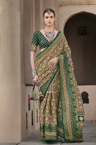 Silk Blend patola print multi colour saree