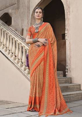 Silk Blend patola print orange saree 1