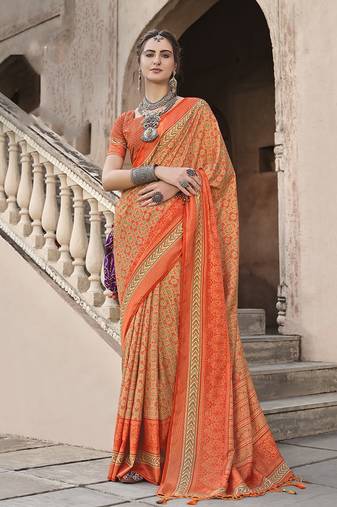 Silk Blend patola print orange saree