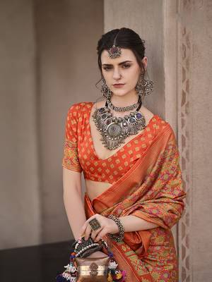 Silk Blend patola print orange saree 2