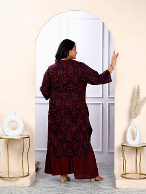 Womens plus size cotton floral printed straight kurta and sharara set 3