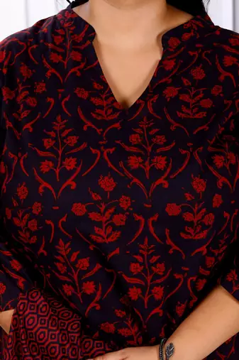 Womens plus size cotton floral printed straight kurta and sharara set