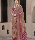 Silk Blend patola print rani pink saree