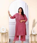 Womens plus size floral printed charming pink straight kurta with palazzo set