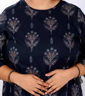 Womens plus size blue and grey printed pure cotton kurta with sharara 4