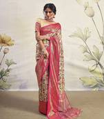 Weaving dharamavaram silk Blend cream and pink contemporary saree