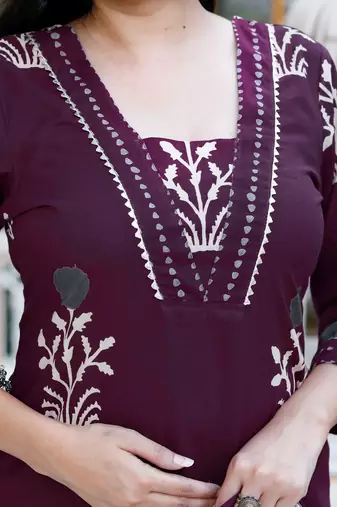 Purple Cotton Floral Print Kurta Set for Women