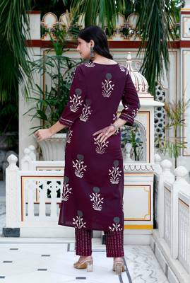 Womens cotton fabric purple kurta with palazzo and dupatta 4