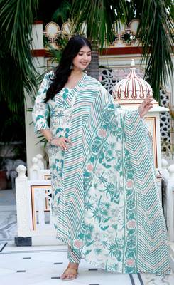 Womens light green scenic birds and leaf straight pakistani style suit set 2