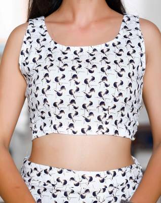 Womens white animal print round neck top with side slit skirt co-ord set 3