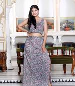Womens grey floral printed crop top and skirt co-ord set