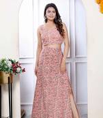 Womens orange floral printed crop top and skirt co-ord set