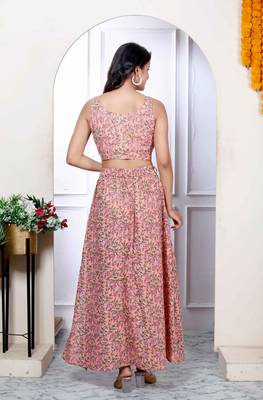 Womens orange floral printed crop top and skirt co-ord set 3