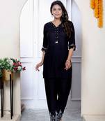 Womens solid black rayon co-ord set