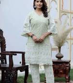 Women's green embroidery chikankari party wear kurta and palazzo set