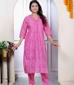 Womens pink leheriya straight kurta with palazzo