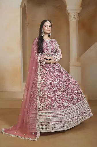 Net pink embroidered salwar kameez