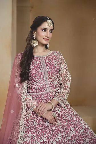 Net pink embroidered salwar kameez