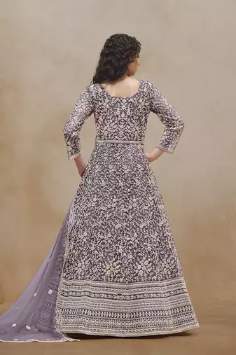 Net purple embroidered salwar kameez