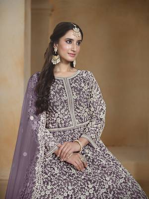 Net purple embroidered salwar kameez 4