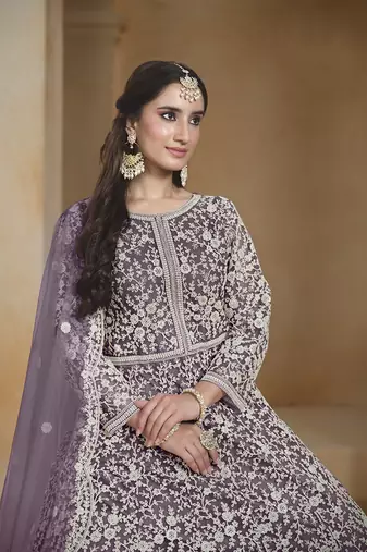Net purple embroidered salwar kameez