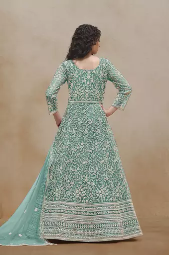 Net turquoise embroidered salwar kameez