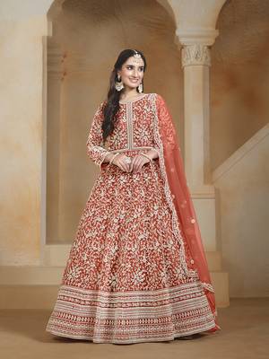 Net rust embroidered salwar kameez 1