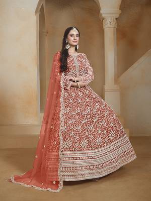 Net rust embroidered salwar kameez 2