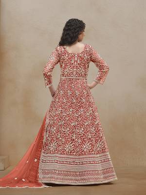 Net rust embroidered salwar kameez 3
