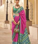 Patola silk Blend rani pink and green patola print classic saree